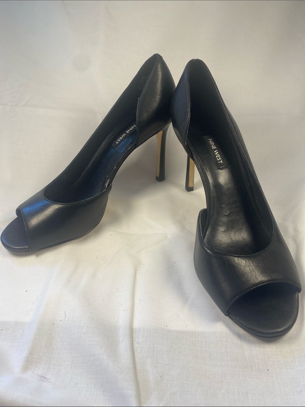 Nine West Leather Black Peep Toe Stiletto Pumps - women’s 10.5
